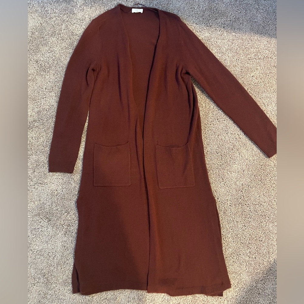 NWOT! LOFT Burgundy Long Cardigan with Pockets